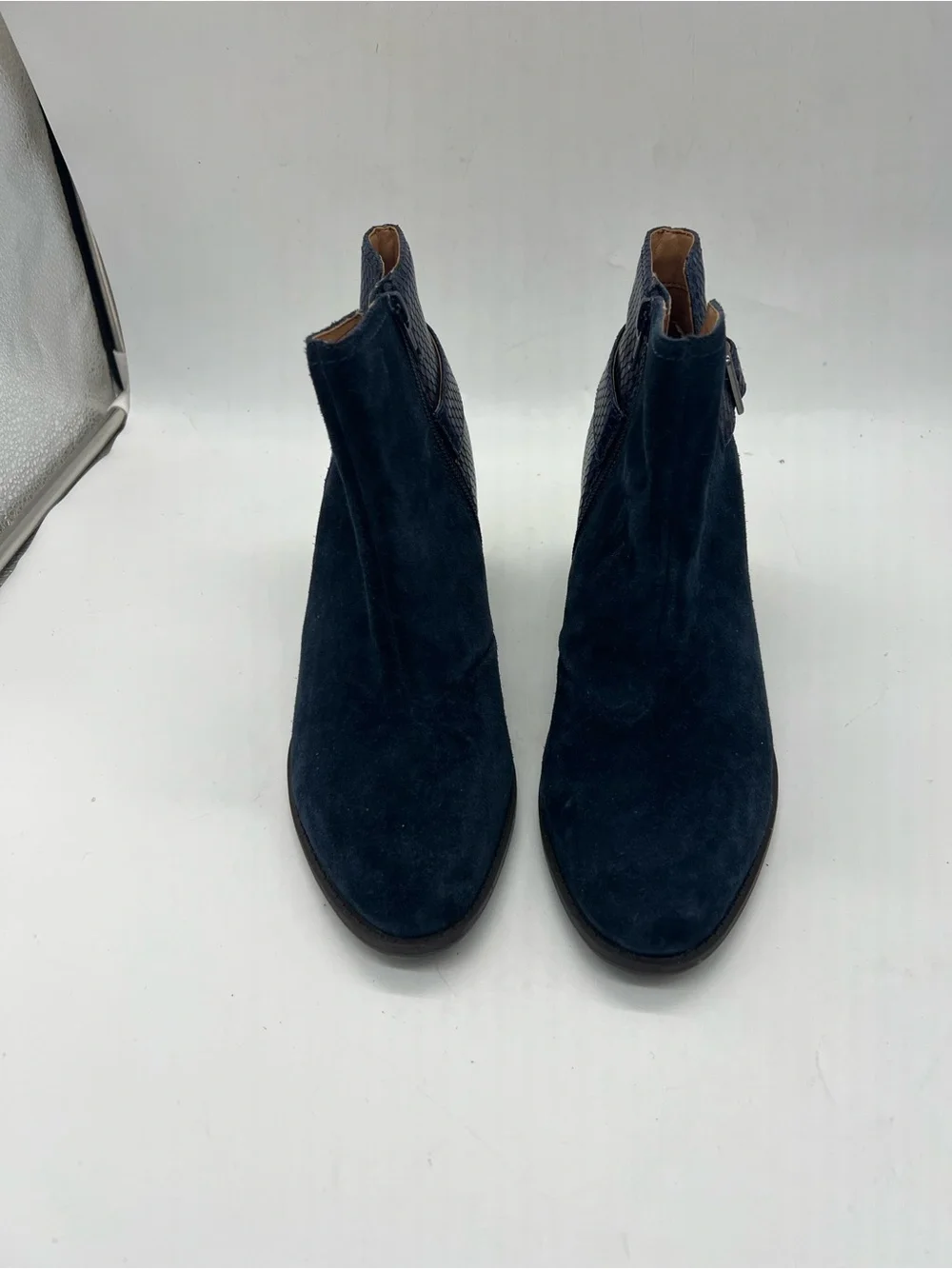 Vionic Navy Suede Ankle Booties with Side Zip